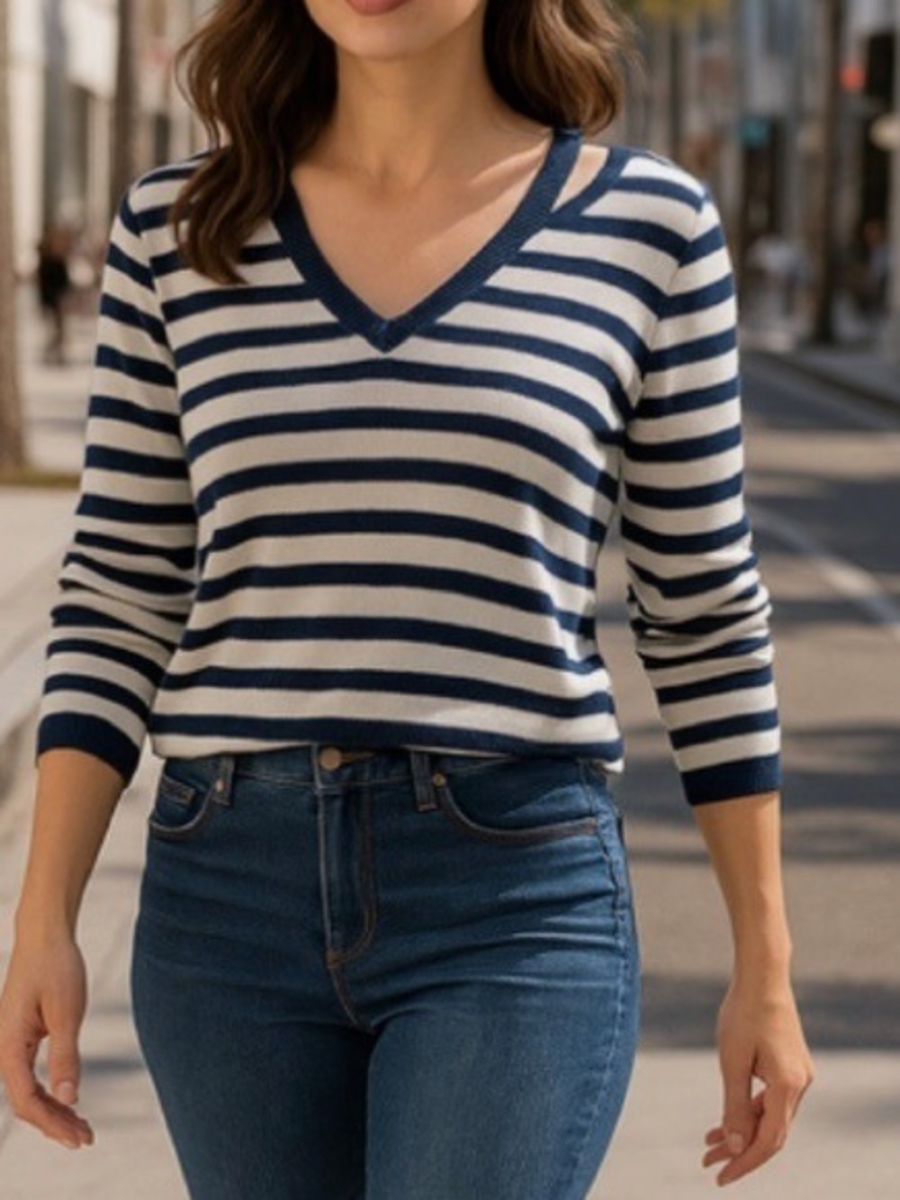 Veronica Beard Herbie Striped V-Neck Cold Shoulder Sweater Size Small